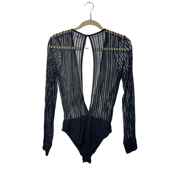 NWOT | Superdown Dila Sheer Striped Black Blouse Bodysuit, Size Small - Picture 7 of 13